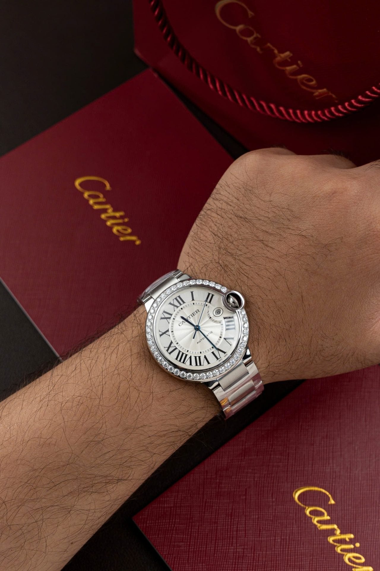 Cartier Ballon Bleu WE9009Z3 White Dial Watch Bezel Diamond Moissanite 42mm