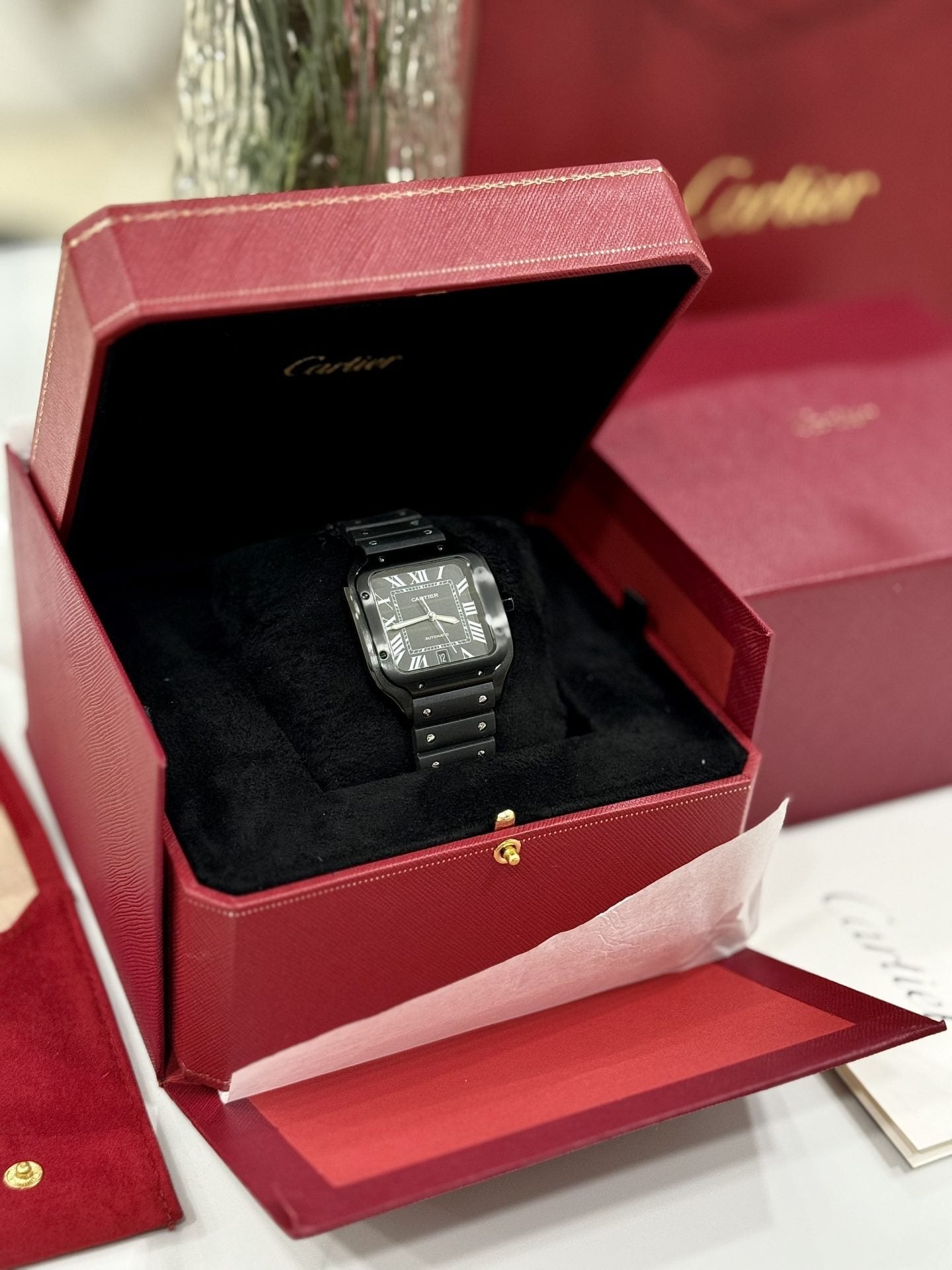 Cartier Watch Santos WSSA0039 Black Rubber Strap 39.8mm