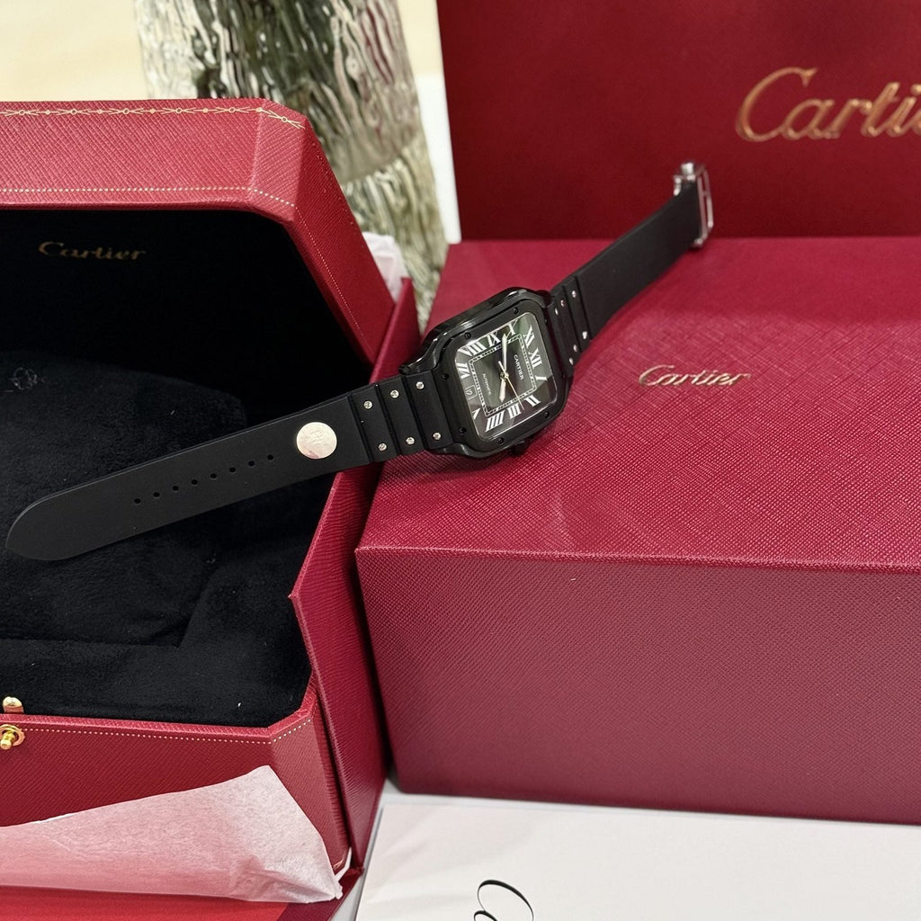 Cartier Watch Santos WSSA0039 Black Rubber Strap 39.8mm