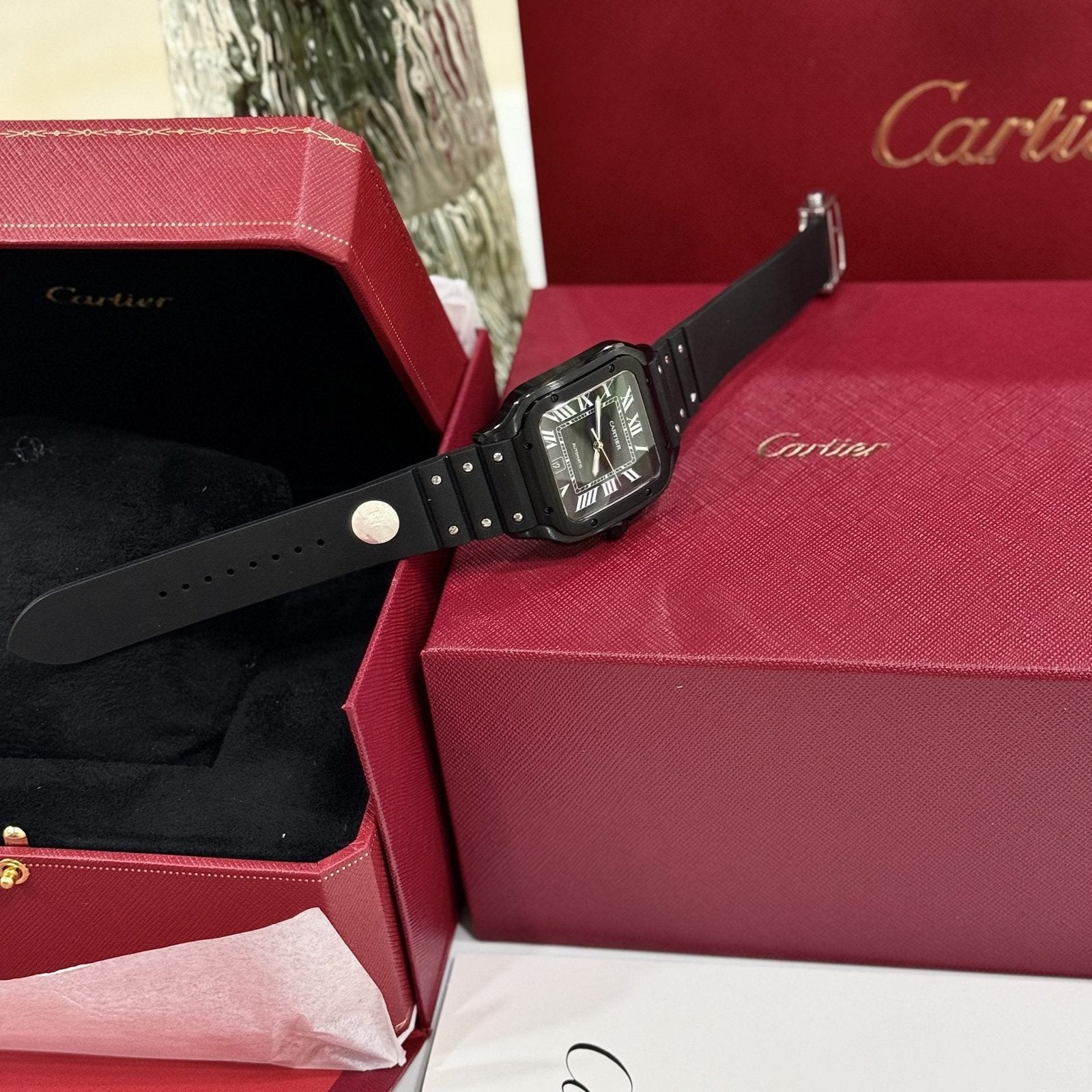 Cartier Watch Santos WSSA0039 Black Rubber Strap 39.8mm