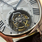 Cartier Drive Tourbillon Watch Dial Guiloche Motif Leather Strap 41mm
