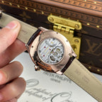 Cartier Drive Tourbillon Watch Dial Guiloche Motif Leather Strap 41mm