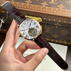 Cartier Drive Tourbillon Watch Dial Guiloche Motif Leather Strap 41mm
