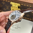 Cartier Drive Tourbillon Watch Dial Guiloche Motif Leather Strap 41mm