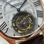 Cartier Drive Tourbillon Watch Dial Guiloche Motif Leather Strap 41mm
