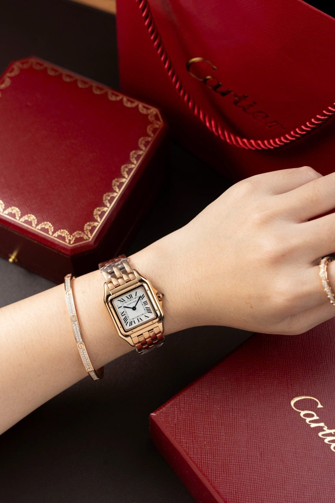 Cartier Panthere W2PN0007 White Dial Watch Rose Gold 27x37mm