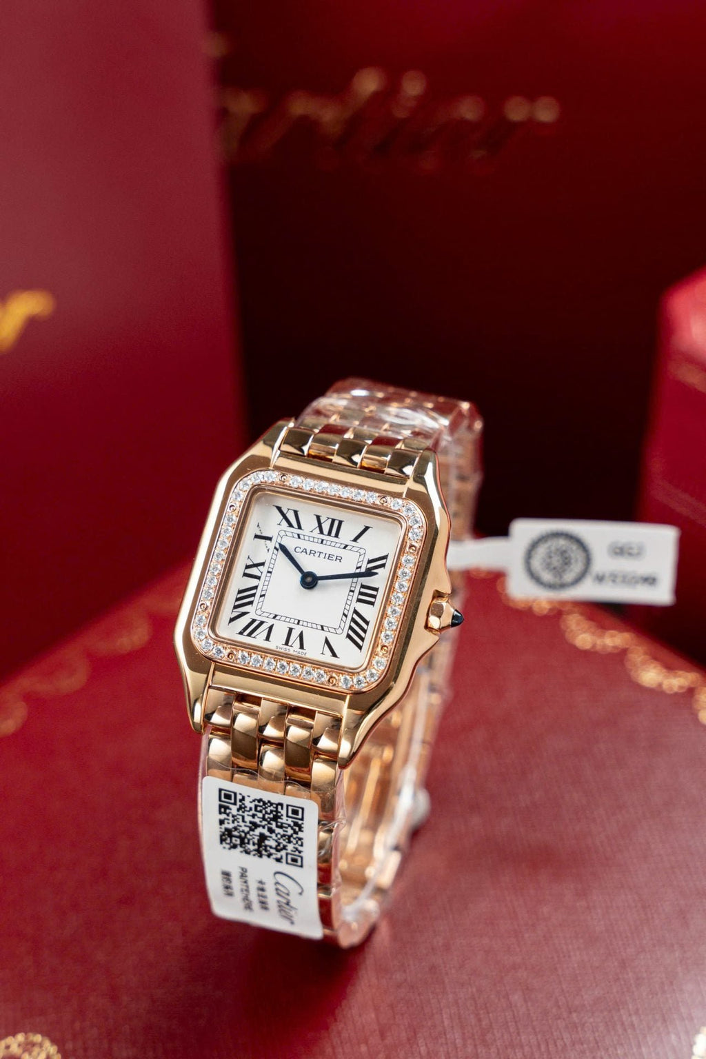 Cartier Panthere WJPN0009 Rose Gold Watch Bezel Diamonds Moissanite 27x37mm