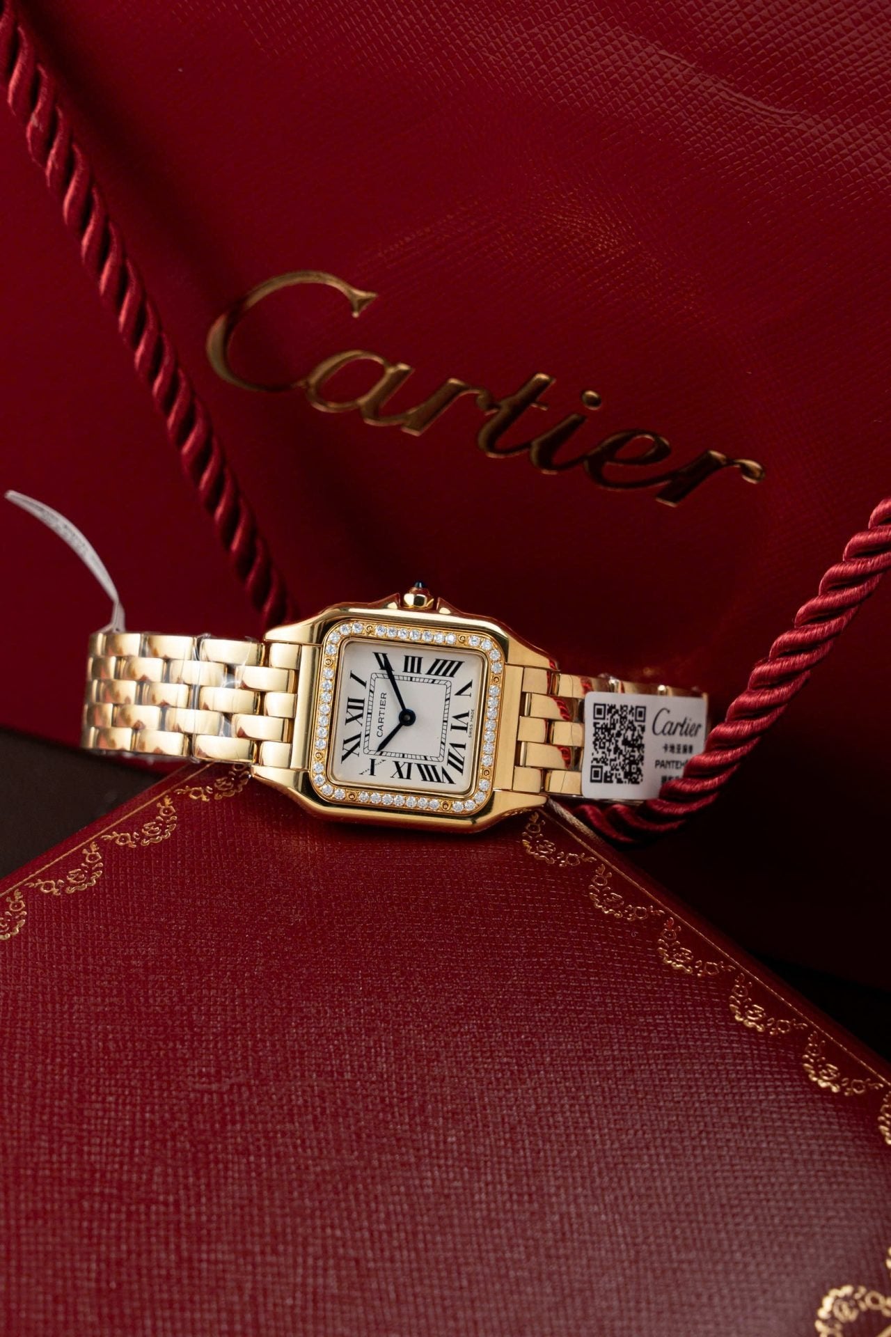 Cartier Panthere WJPN0015 White Dial Watch Bezel Diamonds Moissanite 27x37mm