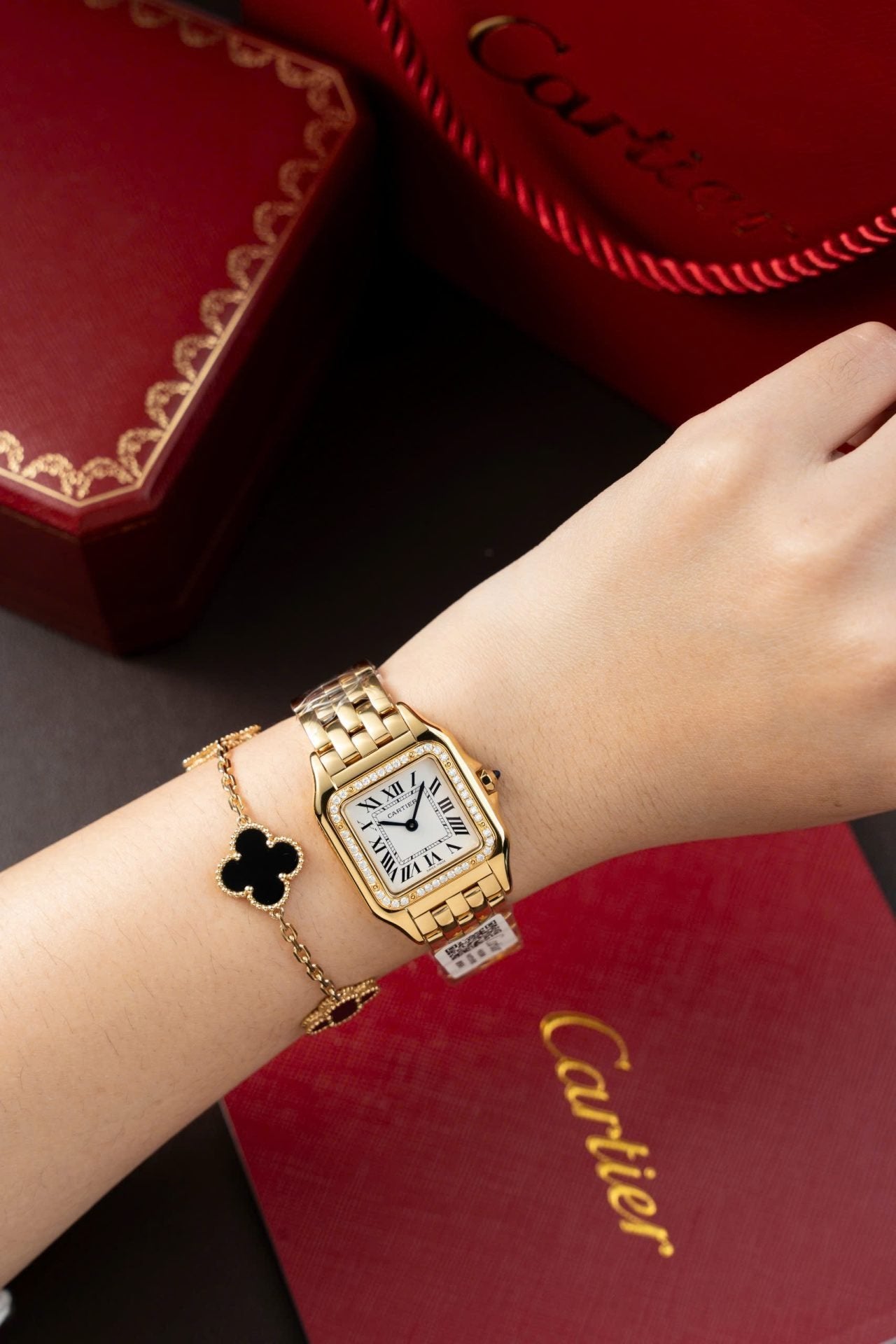 Cartier Panthere WJPN0015 White Dial Watch Bezel Diamonds Moissanite 27x37mm
