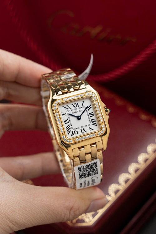 Cartier Panthere WJPN0015 White Dial Watch Bezel Diamonds Moissanite 27x37mm