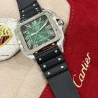 Cartier Watch Santos WSSA0061 Green Dial Rubber Strap 39.8mm