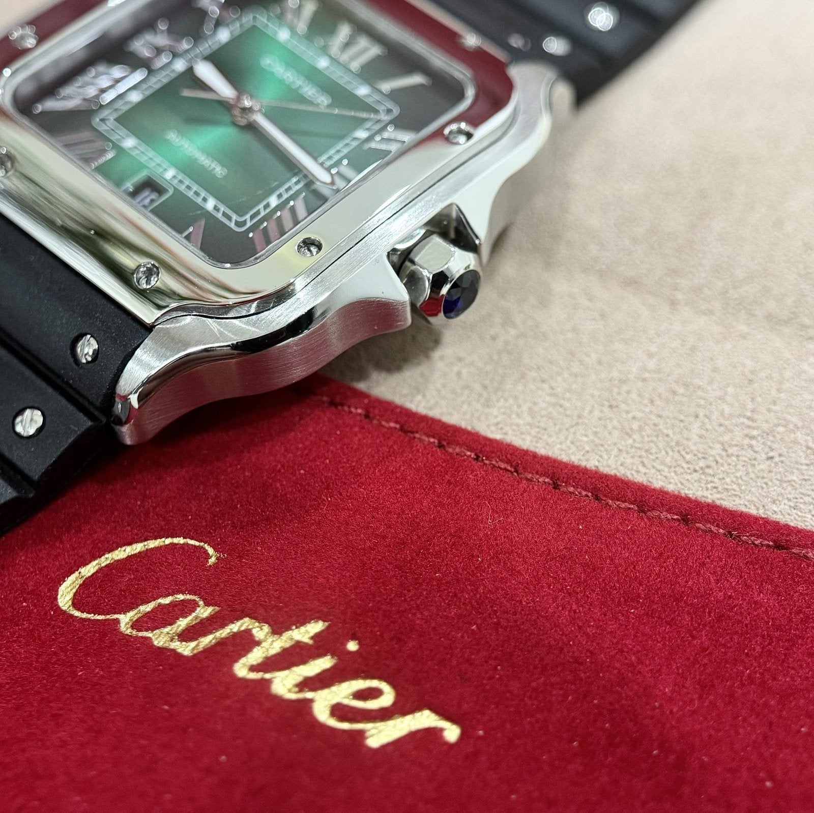 Cartier Watch Santos WSSA0061 Green Dial Rubber Strap 39.8mm