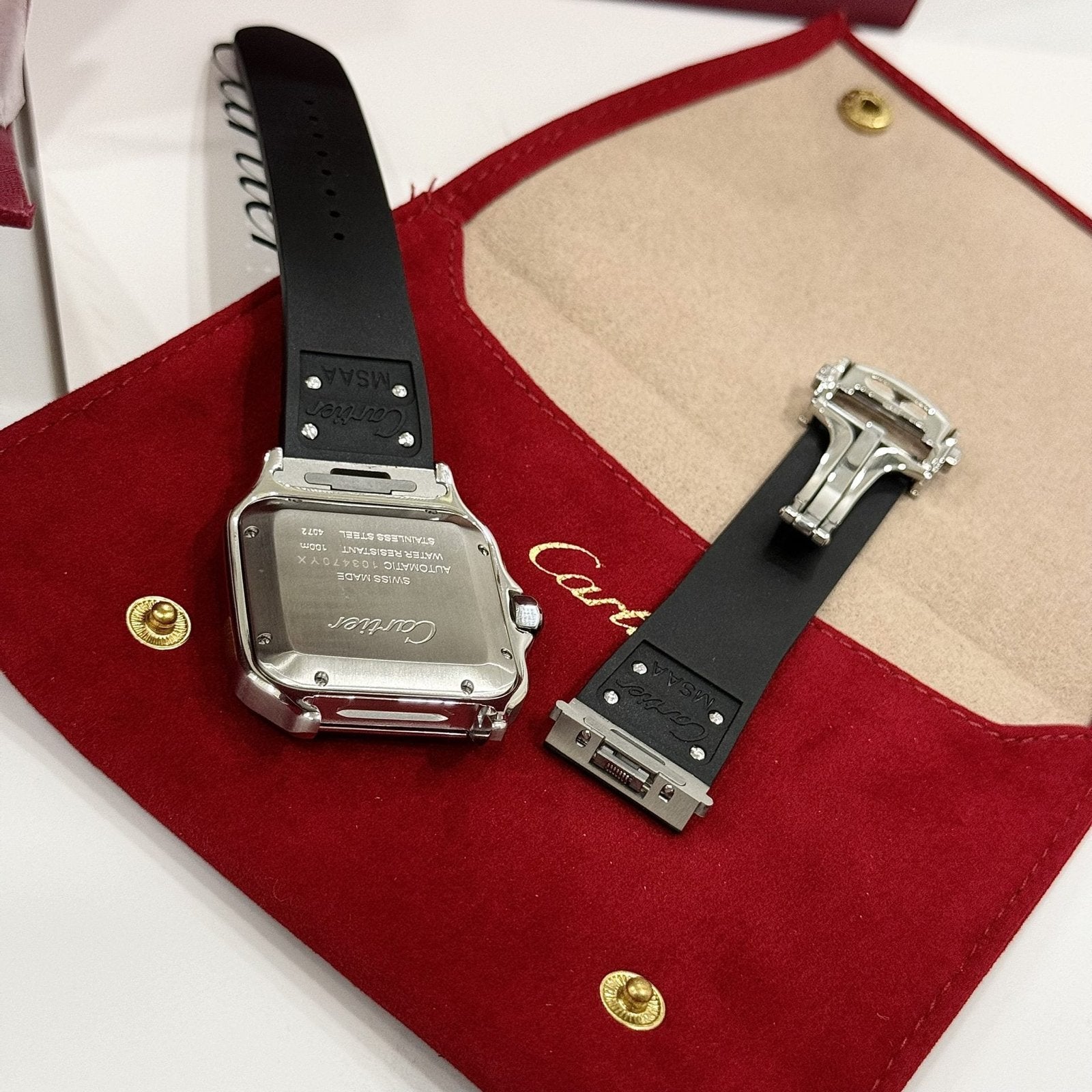 Cartier Watch Santos WSSA0061 Green Dial Rubber Strap 39.8mm