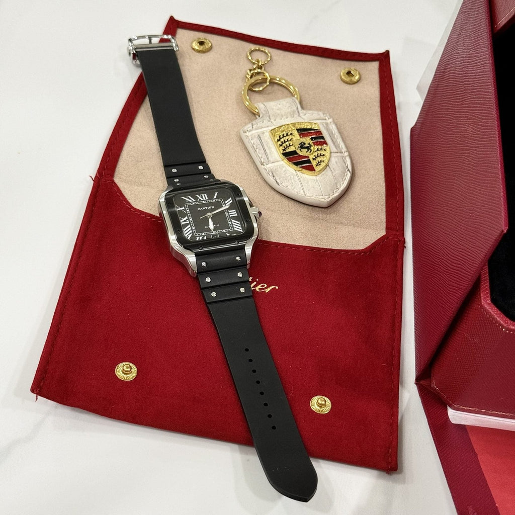 Cartier Watch Santos Black Dial Roman Numeral Pile 39.8mm