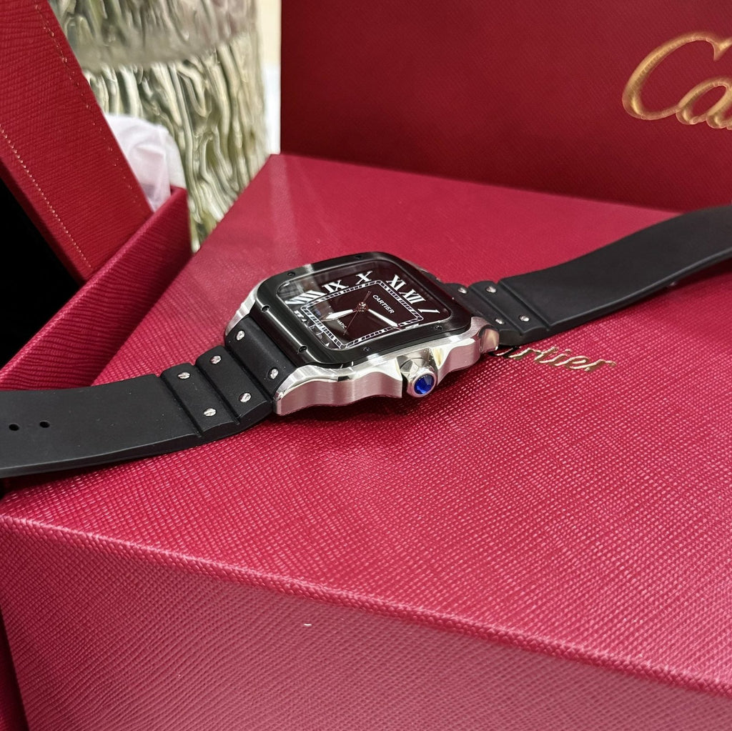 Cartier Watch Santos Black Dial Roman Numeral Pile 39.8mm