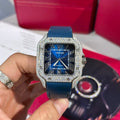 Cartier Santos Watch Blue Dial Moissanite Diamonds 39.8mm