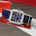 Cartier Santos Watch Dial Blue Diamonds Moissanite 39.8mm