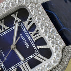 Cartier Santos Watch Dial Blue Diamonds Moissanite 39.8mm