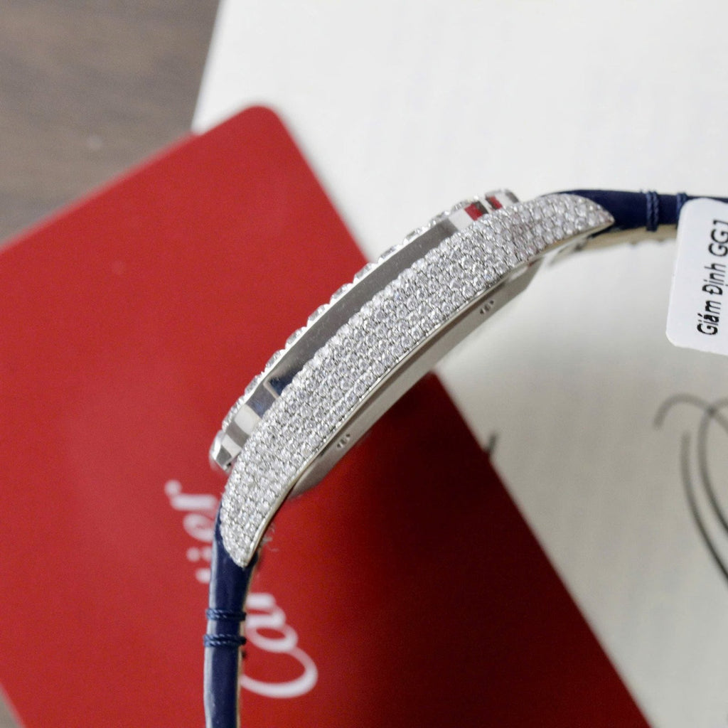 Cartier Santos Watch Dial Blue Diamonds Moissanite 39.8mm