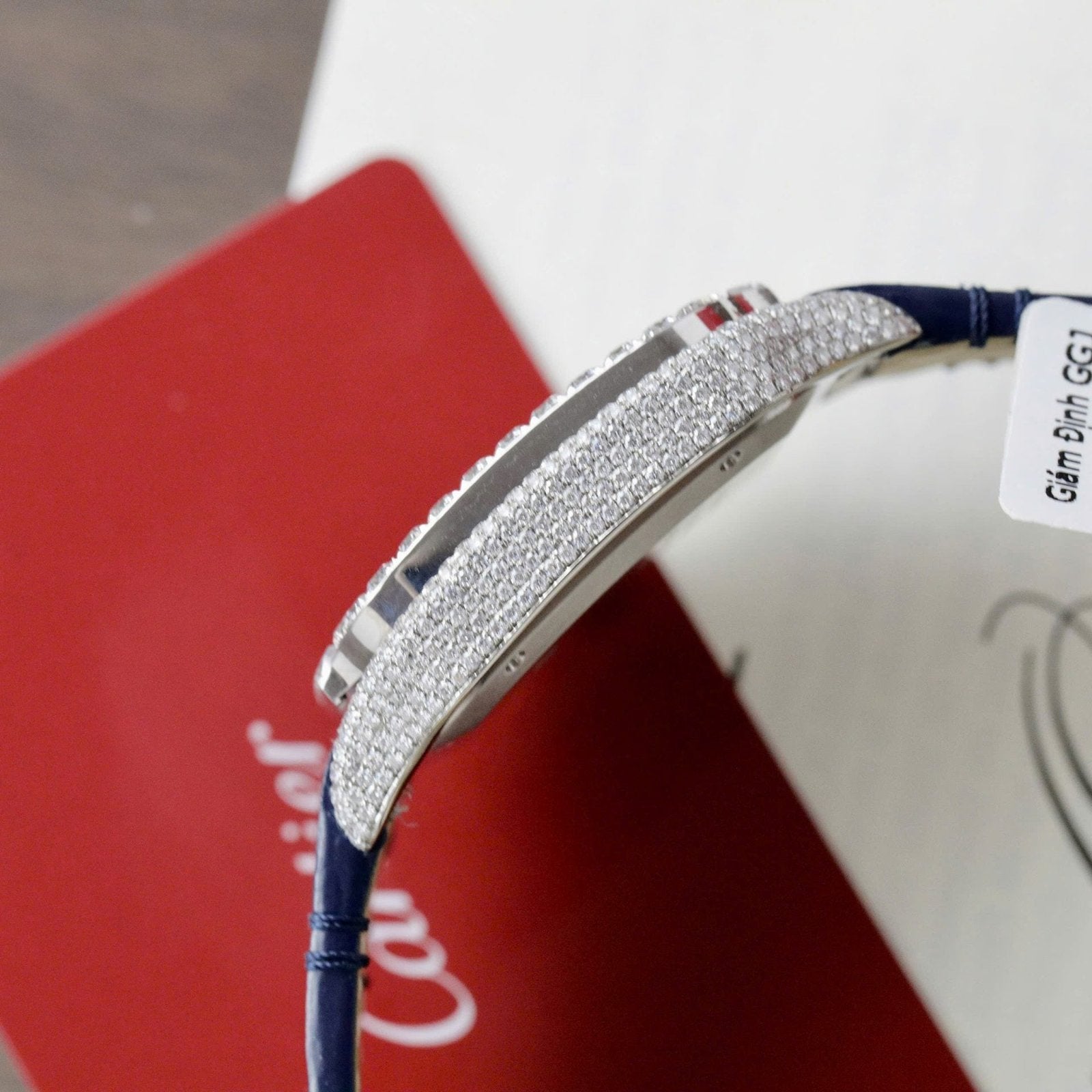 Cartier Santos Watch Dial Blue Diamonds Moissanite 39.8mm
