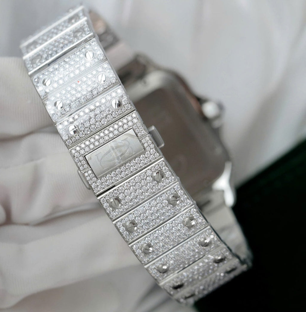 Cartier Santos Green Dial Watch Diamonds Moissanite 39.8mm