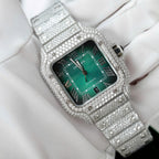 Cartier Santos Green Dial Watch Diamonds Moissanite 39.8mm