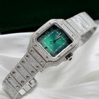 Cartier Santos Green Dial Watch Diamonds Moissanite 39.8mm