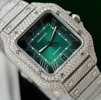 Cartier Santos Green Dial Watch Diamonds Moissanite 39.8mm