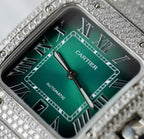 Cartier Santos Green Dial Watch Diamonds Moissanite 39.8mm