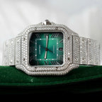 Cartier Santos Green Dial Watch Diamonds Moissanite 39.8mm
