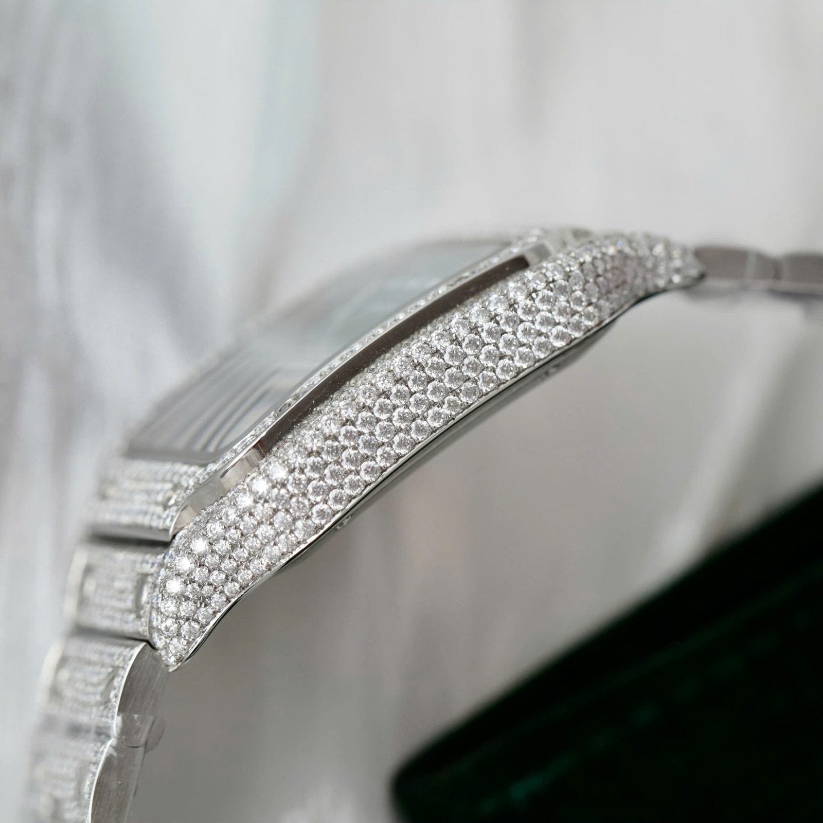 Cartier Santos Green Dial Watch Diamonds Moissanite 39.8mm