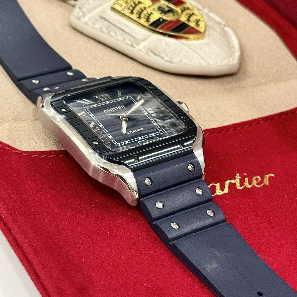 Cartier Santos Watch Rubber Blue Strap 39.8mm