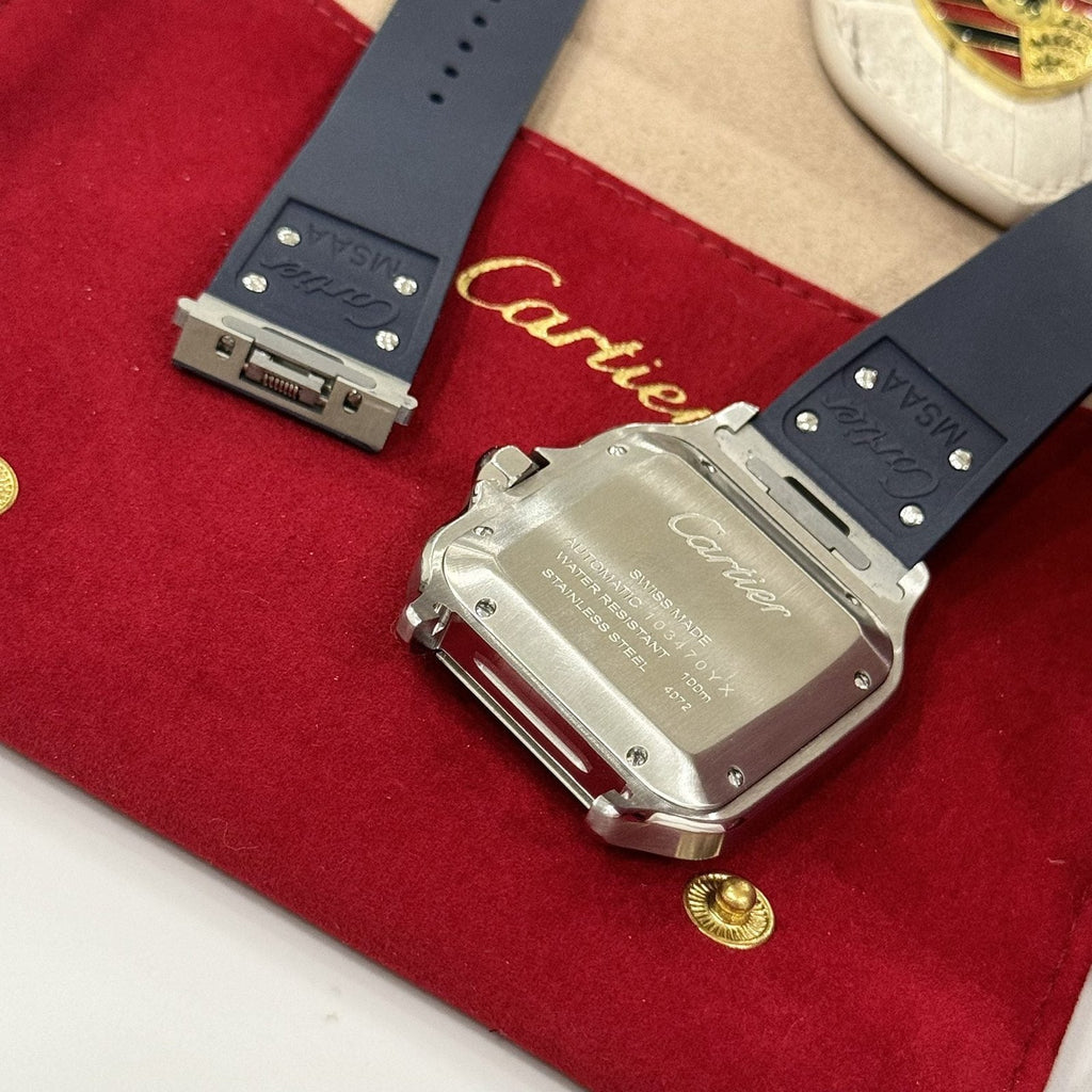Cartier Santos Watch Rubber Blue Strap 39.8mm