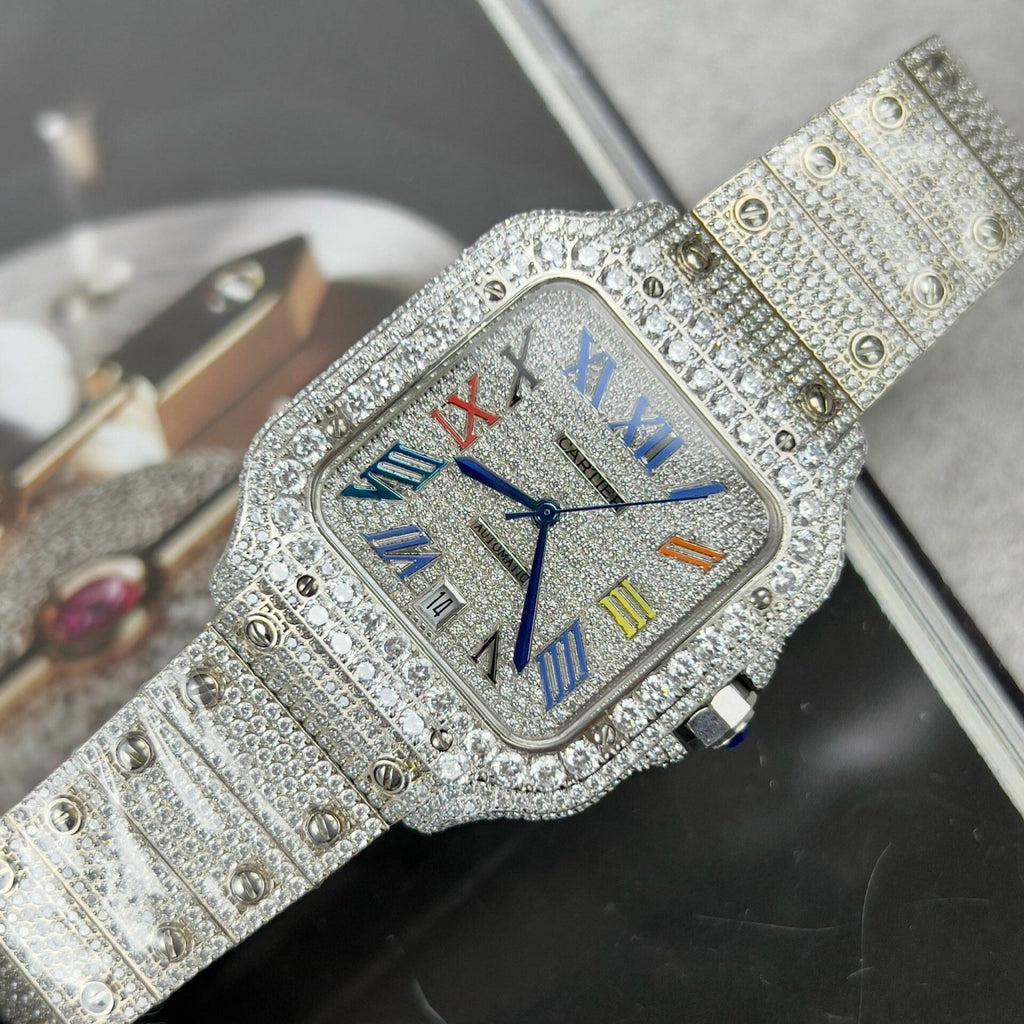 Cartier Santos Watch With Full Stone 39.8mm