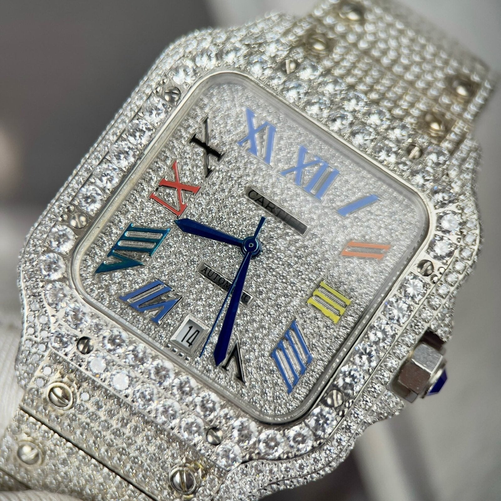 Cartier Santos Watch With Full Stone 39.8mm