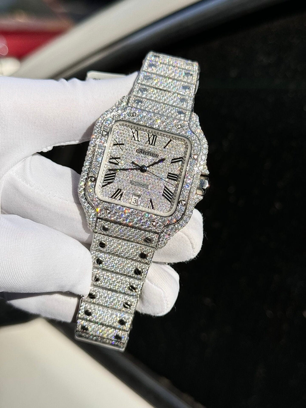 Cartier Santos Watch Full Diamond Moissanite 39.8mm