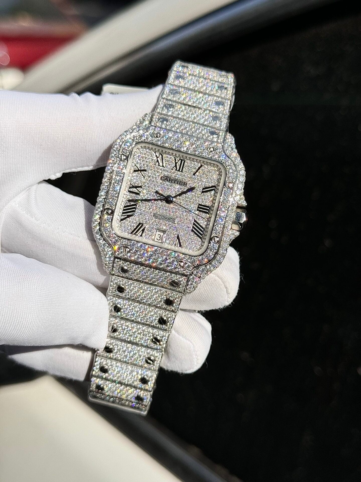 Cartier Santos Watch Full Diamond Moissanite 39.8mm