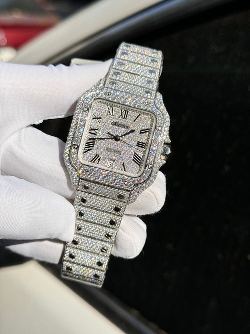 Cartier Santos Watch Full Diamond Moissanite 39.8mm