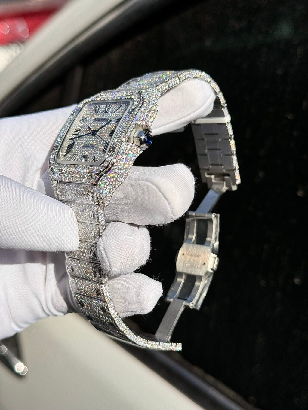Cartier Santos Watch Full Diamond Moissanite 39.8mm