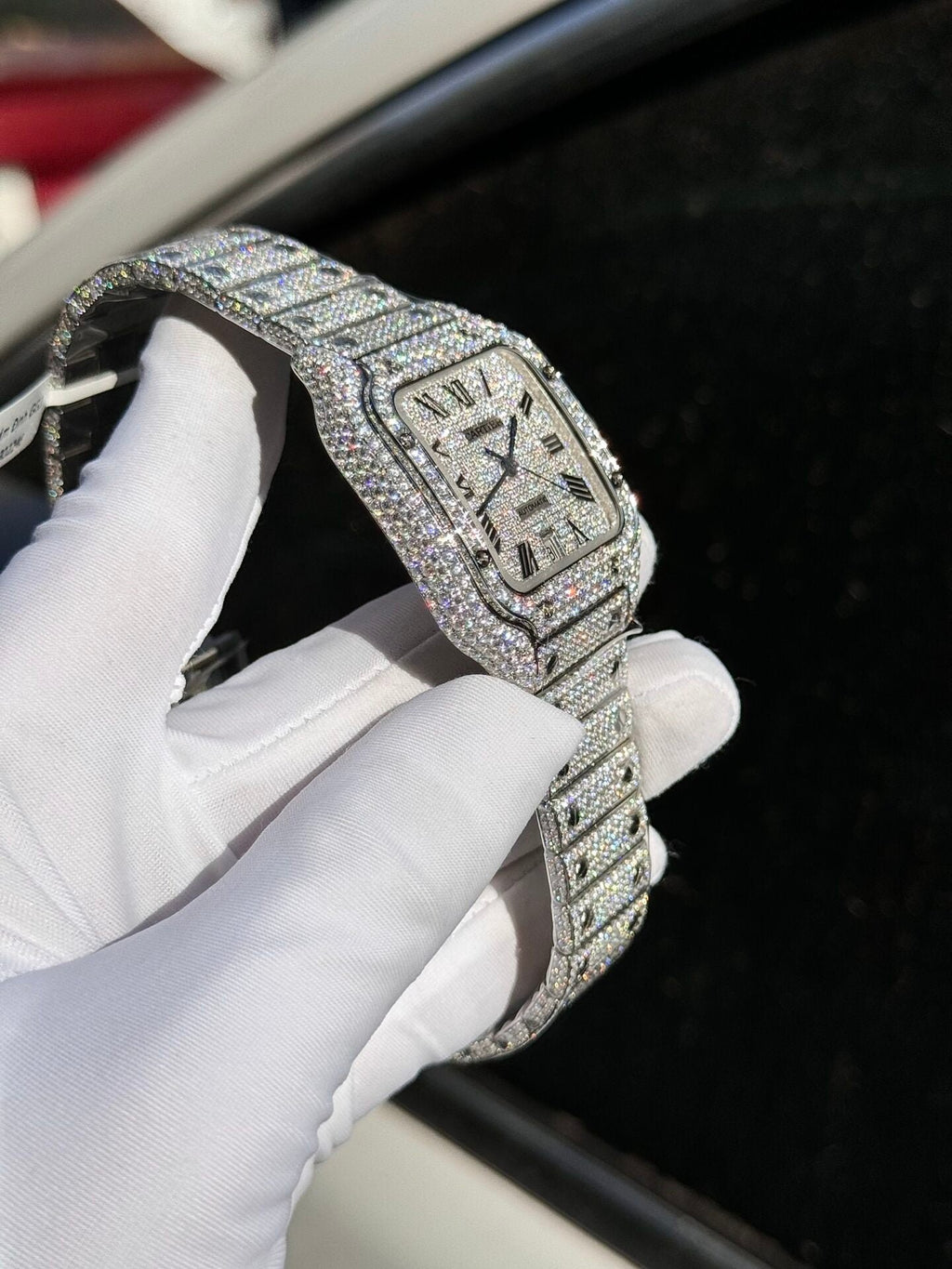 Cartier Santos Watch Full Diamond Moissanite 39.8mm