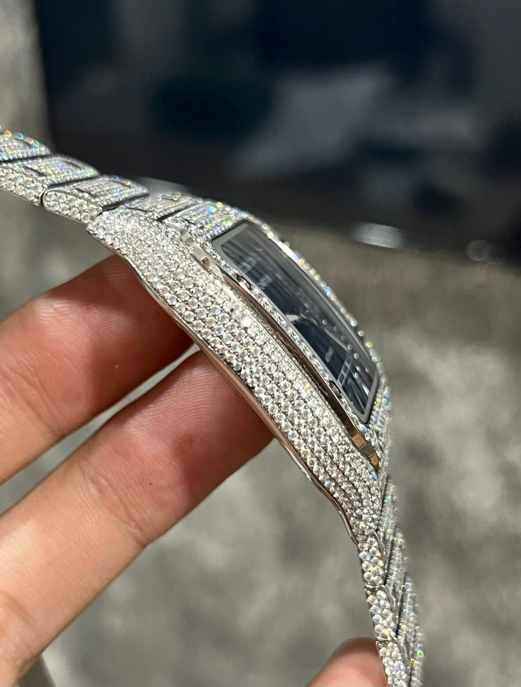 Cartier Santos Watch Moissanite Diamonds Blue Dial 39.8mm