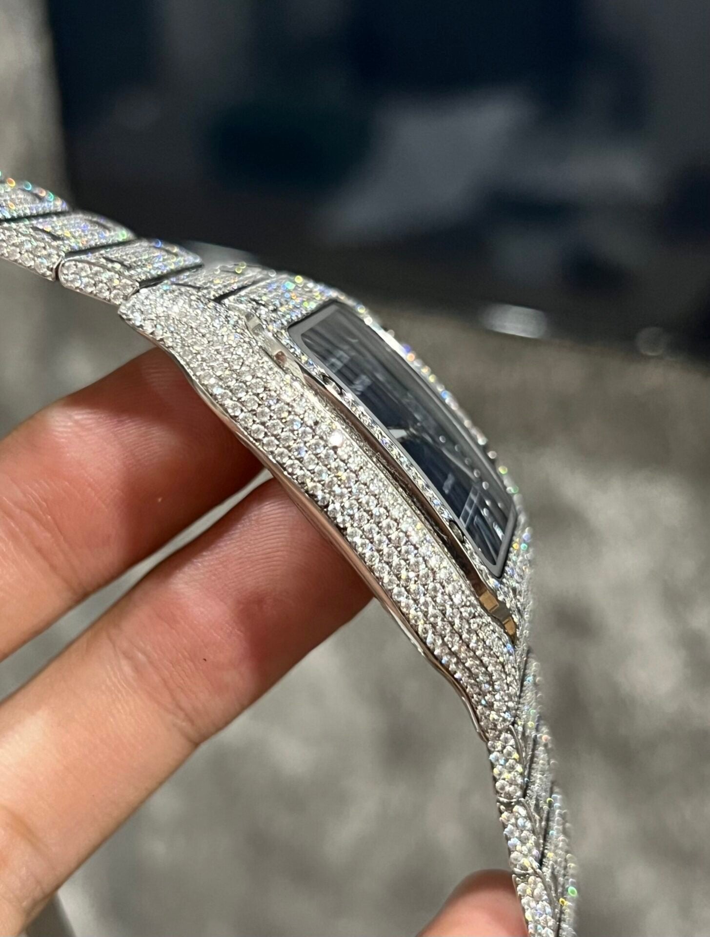 Cartier Santos Watch Moissanite Diamonds Blue Dial 39.8mm