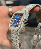 Cartier Santos Watch Moissanite Diamonds Blue Dial 39.8mm