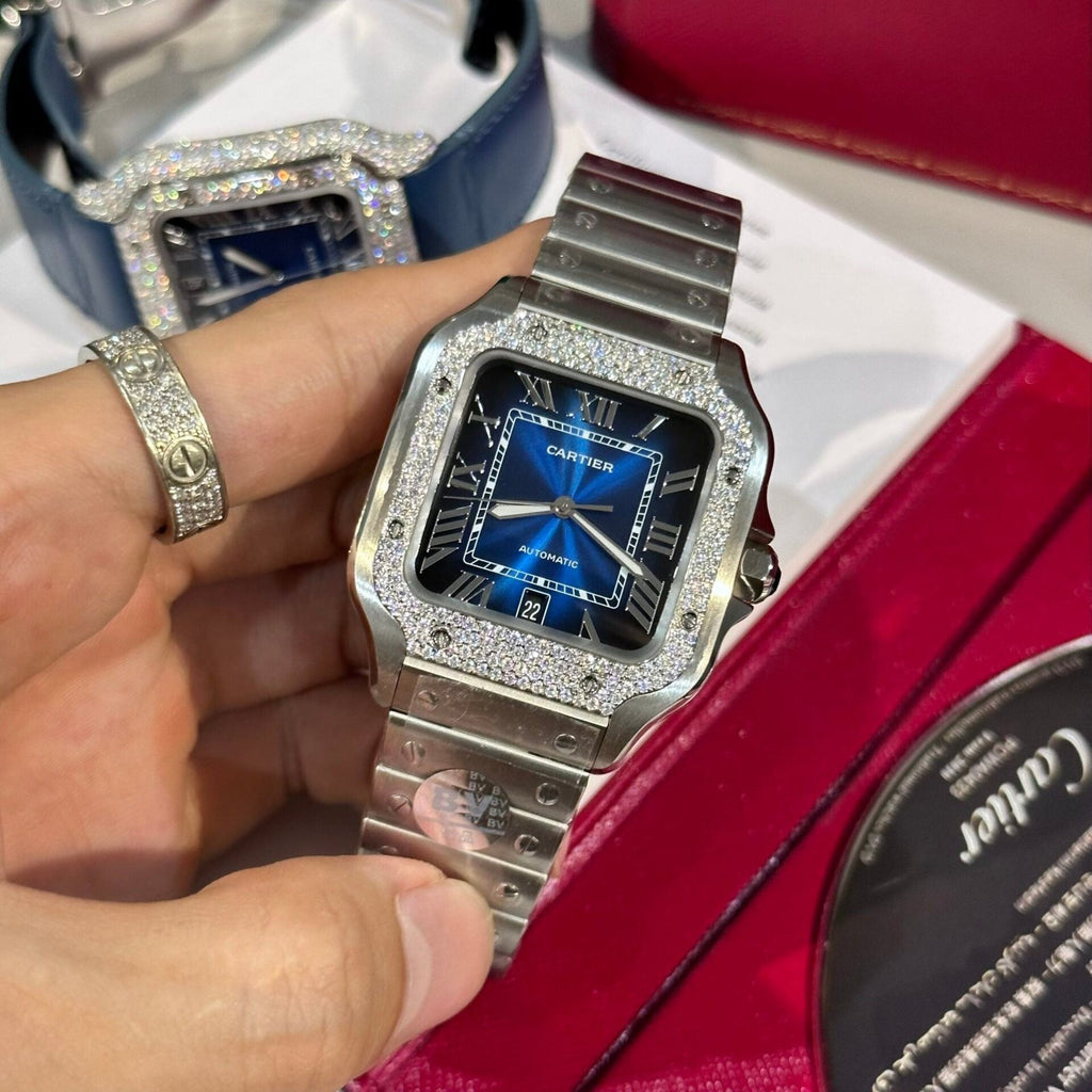 Cartier Watch Santos Moissanite Diamonds 39.8mm