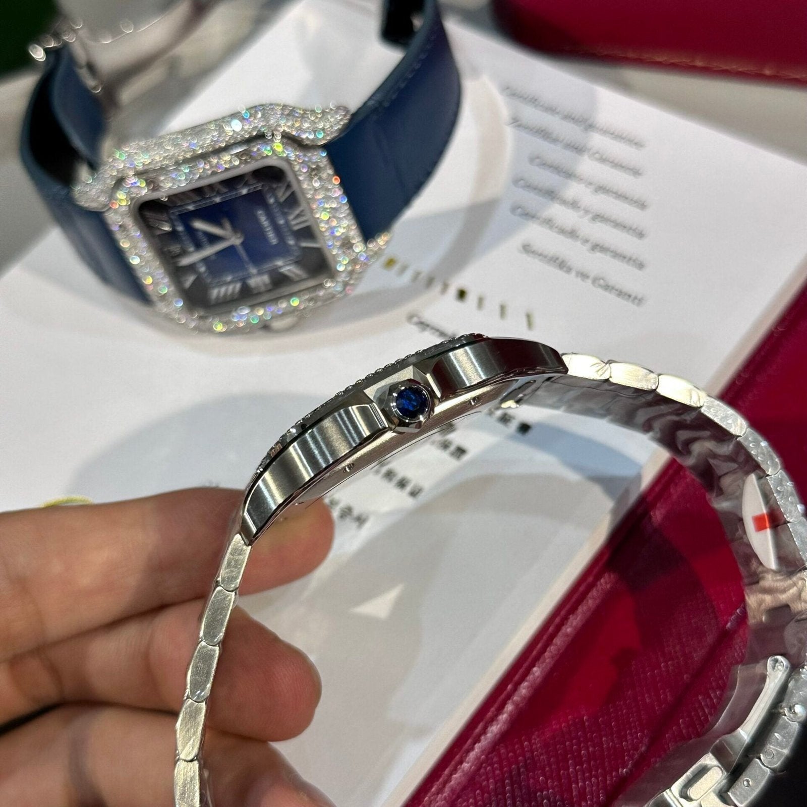 Cartier Watch Santos Moissanite Diamonds 39.8mm