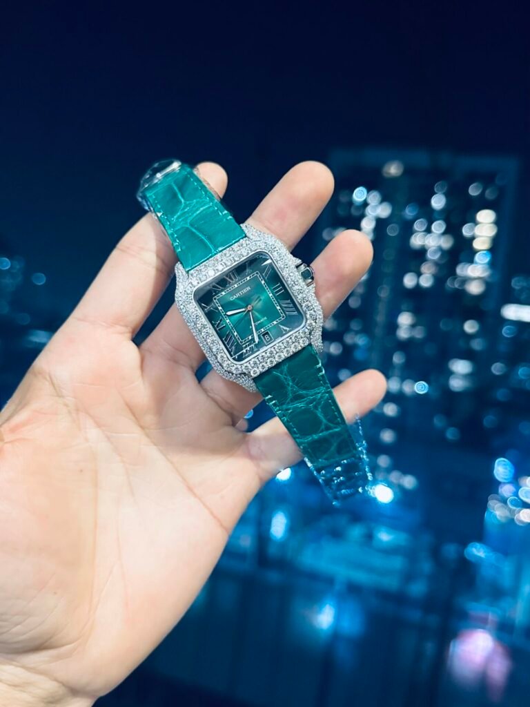 Cartier Santos With Green Moissanite Watch 39.8mm