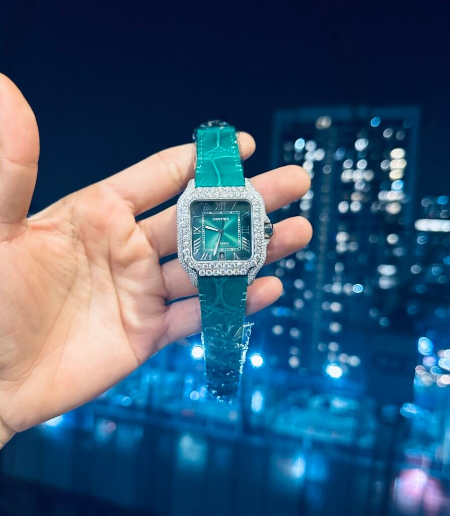 Cartier Santos With Green Moissanite Watch 39.8mm