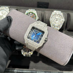 Cartier Santos Watch With Full Natural Diamond VVS Blue Dial 39.8mm