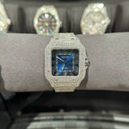 Cartier Santos Watch With Full Natural Diamond VVS Blue Dial 39.8mm