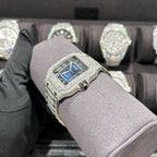 Cartier Santos Watch With Full Natural Diamond VVS Blue Dial 39.8mm